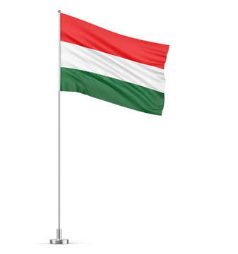 Hungary flag on a flagpole white background 3D illustration