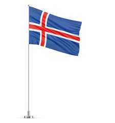 Iceland flag on a flagpole white background 3D illustration