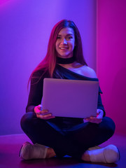 Remote work. Beauty woman with laptop