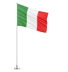 Italy flag on a flagpole white background 3D illustration