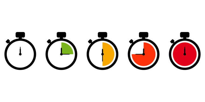 Set of Timer vector icon. Stopwatch symbol. Vector countdown circle clock counter timer. Fast time icon.