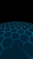 Fototapeta premium Multilayer sphere of honeycombs, gray turquoise on a dark background, social network, computer network, technology, global network. 3D illustration