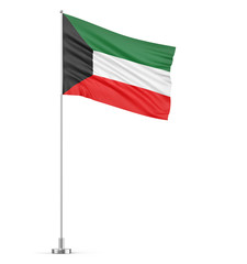 Kuwait flag on a flagpole white background 3D illustration