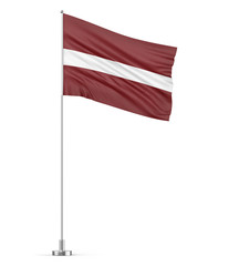 Fototapeta na wymiar Latvia flag on a flagpole white background 3D illustration