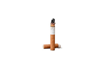 Close-up image of a cigarette butts isolated on a white background