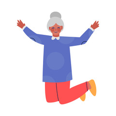 Grandmother Happily Jumping, Happy Elderly Woman Having Fun Vector Illustration