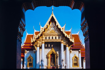 Marble Temple ( Wat Benchamabophit) a Buddhist temple in the Dusit District of Bangkok, Thailand.