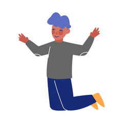 Cute Boy Happily Jumping, Happy Kid Having Fun Vector Illustration