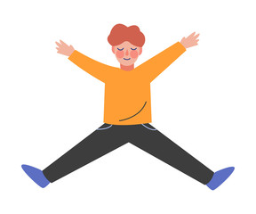 Boy Happily Jumping, Happy Kid Having Fun Vector Illustration