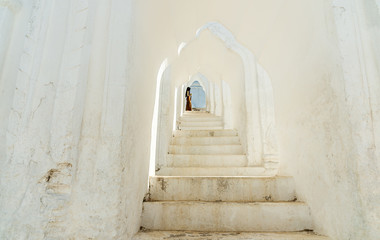 Beautiful white stairway to the temple in Mandalay, Myanmar