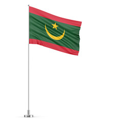 Mauritania flag on a flagpole white background 3D illustration