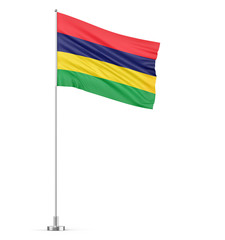 Mauritius flag on a flagpole white background 3D illustration