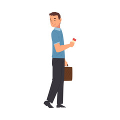 Young Man Standing with Tickets at Airport, Male Tourist Going on Summer Vacation Vector Illustration
