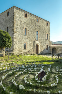 The castle of the ghost village of Antuni. The so-called Castello del Drago is an abandoned fortress close to the small town of Castel di Tora near Rieti, Lazio, Italy.