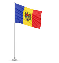 Moldova flag on a flagpole white background 3D illustration