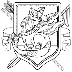 Coloring page anti stress for adults with dragon form legend with black and white background and pattern 
