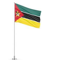Fototapeta premium Mozambique flag on a flagpole white background 3D illustration