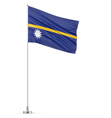 Nauru flag on a flagpole white background 3D illustration