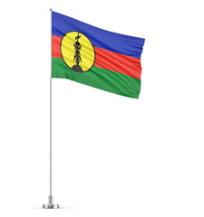 New Caledonia flag on a flagpole white background 3D illustration