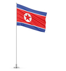 North Korea flag on a flagpole white background 3D illustration