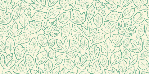 Hand drawn leaves seamless background. Vintage floral endless pattern. Vector illustration