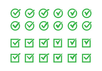 Flat Green сheck mark icons, symbol set