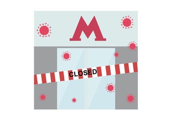 Vector illustration of a closed metro due to a virus epidemic or pandemic