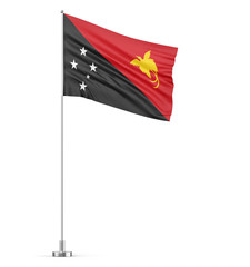 Papua New Guinea flag on a flagpole white background 3D illustration