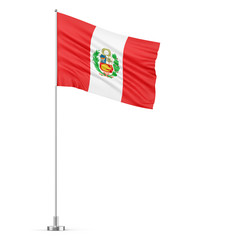 Peru flag on a flagpole white background 3D illustration