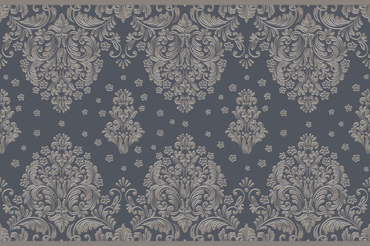 Vector damask border element and page decoration. Classical luxury border decoration pattern. Seamless texture for textile, wrapping etc. Vintage exquisite floral baroque template