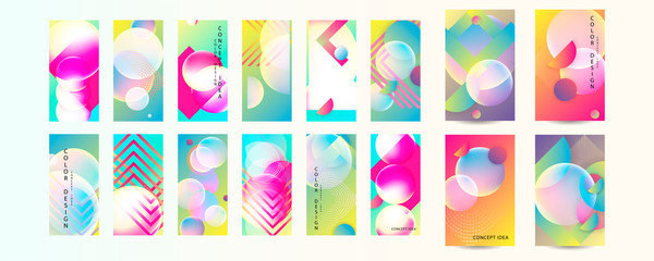 Set of minimal layout collection posters with shape lines and dots vibrant colors summer mood design for social media text