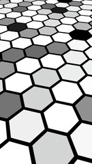 Honeycomb gray colored. Perspective view on polygon look like honeycomb. Isometric geometry. 3D illustration
