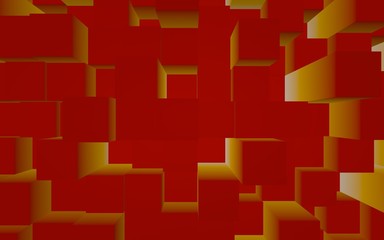 Abstract red elegant cube geometric background. Chaotically advanced rectangular bars. 3D Rendering, 3D illustration