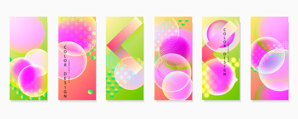 Set of minimal layout collection posters with shape lines and dots vibrant colors summer mood design for social media text