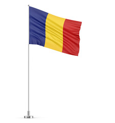 Romania flag on a flagpole white background 3D illustration