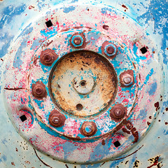 Part of the tractor disc, metal rusty texture background. Copy space.