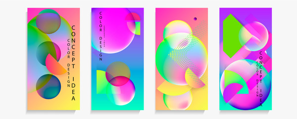 Set of minimal layout collection posters with shape lines and dots vibrant colors summer mood design for social media text