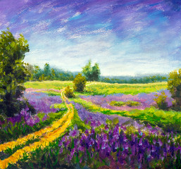 Flowers paintings monet painting claude impressionism paint landscape purple flower meadow oil fine art - obrazy, fototapety, plakaty