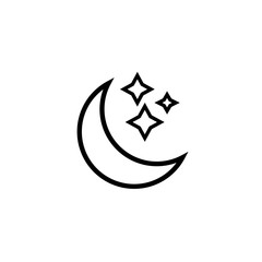 Fototapeta premium Weather forecast line icon of moon and stars isolated on white background. Weather symbol in modern outline style. For web site design and mobile apps. Vector illustration