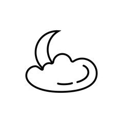 Weather forecast line icon of moon and cloud isolated on white background. Weather symbol  in modern outline style. For web site design and mobile apps. Vector illustration