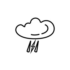 Weather forecast line icon of rain with thunderstorm isolated on white background. Weather symbol  in modern outline style. For web site design and mobile apps. Vector illustration