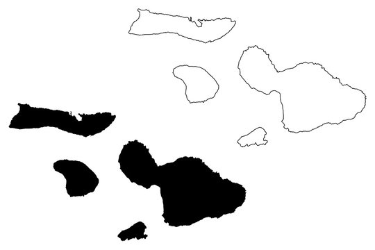 Maui County, Hawaii (U.S. county, United States of America, USA, U.S., US, archipelago) map vector illustration, scribble sketch Maui, Lanai, Molokai and Kahoolawe island map