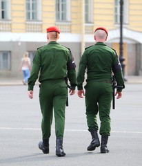 Russian military police patrol, Palace square, St. Petersburg, Russia, August 2019