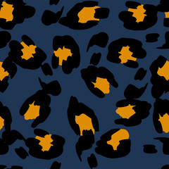 Yellow Cheetah Vector Seamless Pattern Blue  © Natallia