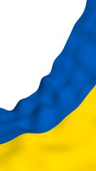 The flag of Ukraine on a white background. National flag and state ensign. Blue and yellow bicolour. 3D illustration waving flag