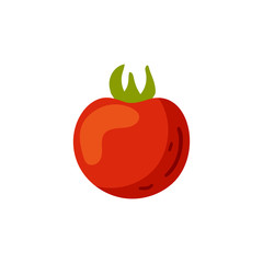 Flat colored vegetable tomato icon isolated on white background. Concept for farmers market, organic food, grocery store, cafe, restaurant.  Natural product, vegetarian, fresh, natural design