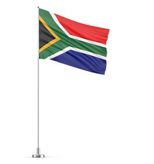 South Africa flag on a flagpole white background 3D illustration