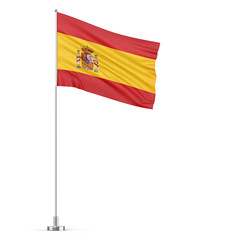 Spain flag on a flagpole white background 3D illustration