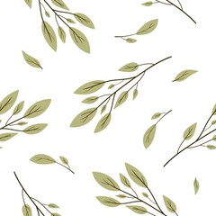 Vector branches with leaves seamless pattern. Summer illustration. Fabric print.