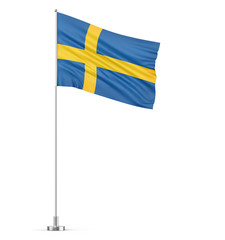 Sweden flag on a flagpole white background 3D illustration
